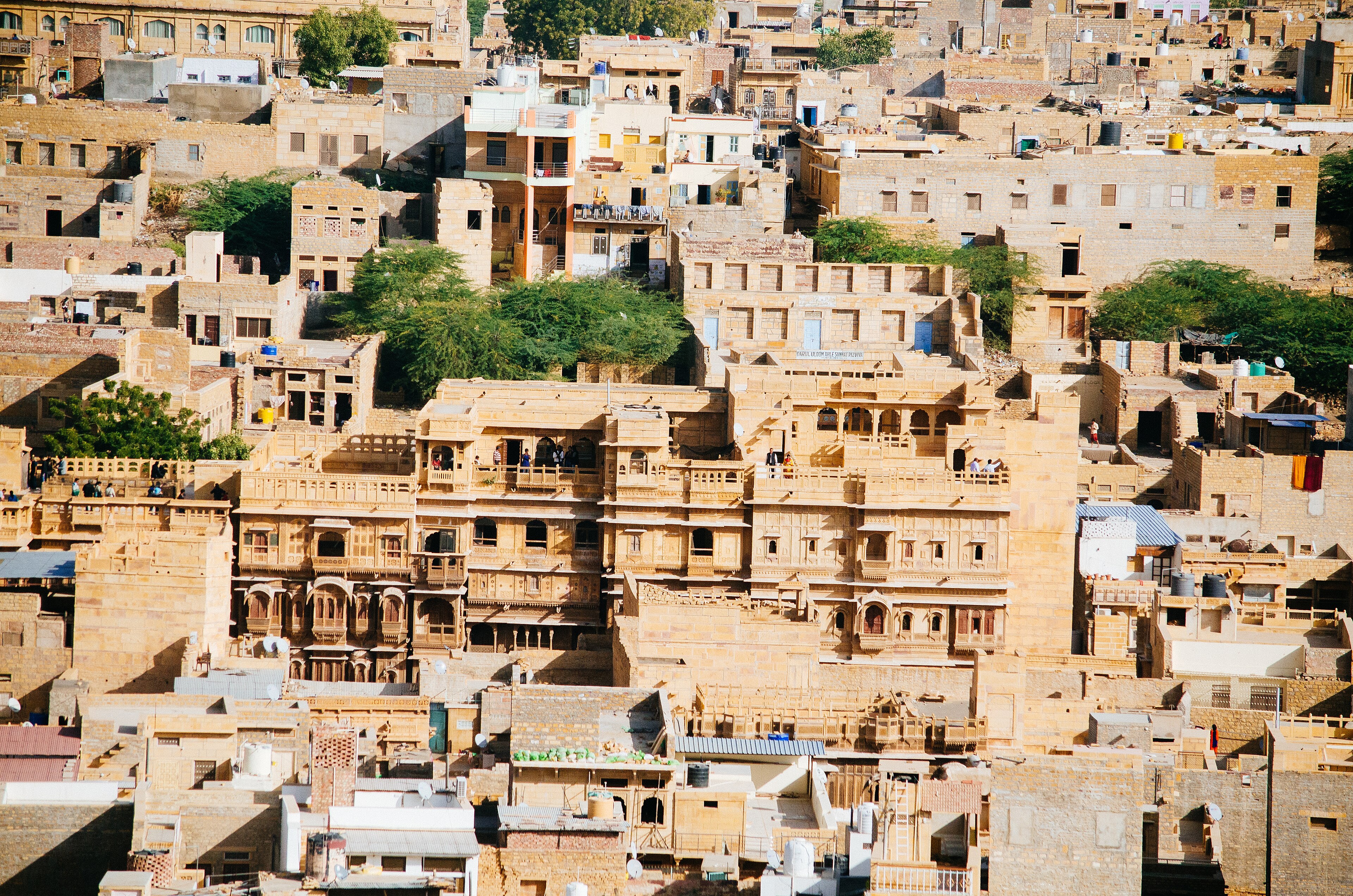 Carved sandstone facade of Patwon Ki Haveli in Jaisalmer